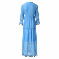 Ichuanyi moda casual boemska velika veličina V-izrez čvrsta boja čipka tassel duga haljina