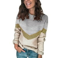 Zrbywb moda jednostavna ženska džemper za žene okrugli vrat dugih rukava pulover panela modnog ležernog