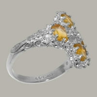 Britanci napravio je 10k bijeli zlatni prirodni dijamant i citrinski ženski prsten za klaster - Opcije veličine - veličina 11.5