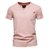 Košulje za muškarce Modni casual čvrsta boja V Džepni džep s kratkim rukavima majica Pink XXXL