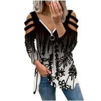 Dyegold Strappy Cold rame za žene dugih rukava V izrez na vratu Zip majice Pulover etničkog mramora