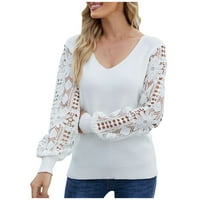 Cuoff ženski modni džemperi za žene plus veličine čvrste boje V-izrez dugih rukava od čipke Top pletene
