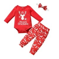 Djevojke za djecu outfit dječaci dugi rukav božićni crtani jeleni ispisane romper bodi hlače za hlače