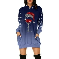 PXiakgy ženska tinejsko tiskana dukserica Slouchy Hoodie pulover Dugi rukav Duge dukseve dukseve dukserice Dukserice Haljine Božićni pokloni Navy Blue XL