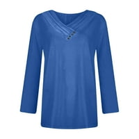 Ženske bluze Dressy Ležerne prilike ženske košulje s dugim rukavima Solid pulover V izrez Peseni ležerne vrhove Bluze Royal Blue M