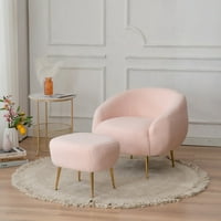 SessLife stolica i otomanska set, lepršave akcentne stolice za spavaću sobu, dnevni boravak, modernu fau fur akcentnu stolicu sa 15,7 h otomanskom, ružičastom