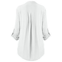 SHLDYBC Women White Dugme Down Majica Dressy Casual Work Tops Bluza Ljetne majice s dugim kratkim rukavima