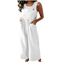 Airpow Clearence ženska posteljina pamučna puna boja džep bez rukava casual širokim nogama bočni gumb Tumpsi white s
