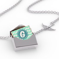 Ogrlica sa ormarom G mint zeleni bijeli Chevron u srebrnom kovertu Neonblond