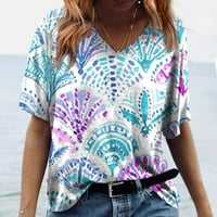 Trendy cvjetna majica Ženska ljetna kratkih rukava Tunic Tops V izrez Grafički majica Majica Casual