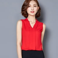 Šifon košulja za žene kratka uredska radna odjeća V izrez košulje bez rukava casual topsize s