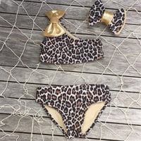 Ljetna djeca djeca dječje djevojke leopard jedno rame prsluk gaćice Bowknot bikini set kupaći kostim