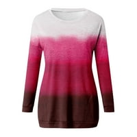 Cuhas bluze za žene modni casual okrugli gradijent gradijent s dugim rukavima džepna majica Ženske vrhove ružičaste 2x
