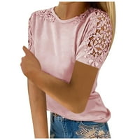 MLQIDK Žene Ljetne majice kratkih rukava o vratu Dressy Ležerne plake za čipke, ružičaste s
