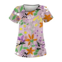 Huachen Womens Ljeto Ležerne prilike tiskane radne odjeće s kratkim rukavima s dvostrukim džepom