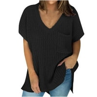 Ženski dugi rukav mekani džemper od pletiva pune boje casual pletene džumper crna veličina l