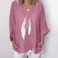 Žene ljetne majice čišćenje grafičkog trendovskog rukavskog perja uzorak print v izrez pulover majica