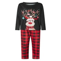 Porodica koja odgovara Božićne pidžame, crtani jeleni tisak dugih rukava + plaženi uzorak pantalone