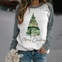 Gotyou Womens Božićne duksere, Grafičke majice s dugim rukavima, Xmas Print CrewNeck Pulover vrhovi