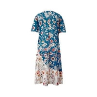APEPAL ženska boho cvjetna turska haljina okrugla vrat s kratkim rukavima ljetna plaža casual maxi haljine tamno plave s