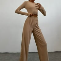 QXUTPO Žene Outfits Solid Color Form Fuitting Dugi rukavi sa udobnim pantalonama Stilski povremeni odijelo odijelo