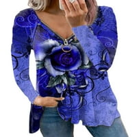 Prednjeg swwalk ženske bluze T majice Dugi rukav Zipper V Vrući izrez Pulover Jesen Ispiši Ležerne prilike