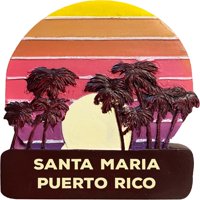 Santa María Portoriko Trendy Suvenir Ručno oslikana smola hladnjak Magnet zalazak sunca i palmine dizajn