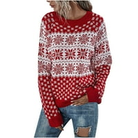 Odeerbi božićni džemperi za žene pulover džemper modne dugih rukava posada vrata labavi trend vrhovi snježne bluzom pletenog džemper crvena