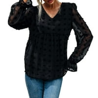 Simu ženske majice za posao s dugim rukavima modni trend pune boje V izrez Loop top pulover mrežaste