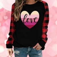 Žene Vole srce Dukserice Sretna Valentinova s ​​prugaste košulje s prugama u boji Grafički dugi rukav Crewneck pulover vrhove