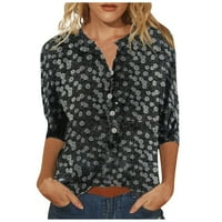 Žene ljetne vrhove rukav grafički otisci Bluze casual ženske Henley majice Grey XL