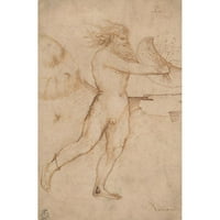 Veronese škola crnarna ukrašena uokvirena dvostruka matted muzejska umjetnost tisak pod nazivom: bradati goli muški lik trčan prema desnoj strani