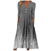 Ljetne haljine za žene tiskane V-izrez A-line srednje dužine casual haljina rukav siva 4xl