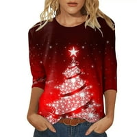 Božićne majice za žene Dressy Casual Novelty Print rukave T-majice Trendy Santa Claus Crewneck Tee The