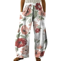 Hlače žene, žene Ljeto Ispiši casual labave hlače plus veličine labavih hlača na plaži ružičasti m