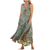 Ženska ljetna casual modni ispisani ručni drešeni haljina za okrugle vrata bez rukava