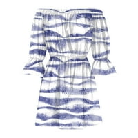 Yubatuo Ženski ljetni ležerni print tankim od ramena haljina ruffle rukava mini plaža ljubičasta 2xl