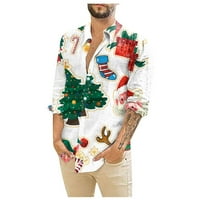 Muške božićne majice s dugim rukavima cvjetni ispisani gumb prema gore smiješno slatka grafička haljina zelena xxxxl