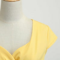 Ljetna haljina ženska modna casual v-izrez kratki rukav čvrsta boja Duljina koljena haljina za žene