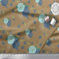 Soimoi Blue Rayon Crepe lišće tkanine i cvjetna ruka izvučena dekor tkaninu Široko dvorište