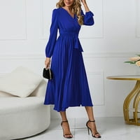 Haljine za žene V-izrez dugih rukava, košulje od dugih rukava Duge klasične surpličke haljine plave