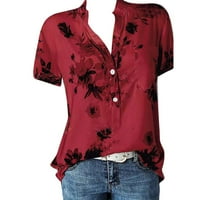 Plus size za žene za ispis bluza džep Easy rukava Top kratkih ženskih bluza vrhova ženskih crvenih xxxxxl