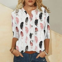 Žene ljetne vrhove Ležerne modne pamučne posteljine tiskane žene Ljetni vrhovi polu-rukave majice na vrhu bluze s