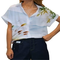 Hait Ladies gumb dolje kratki rukav na vrhu labave reverske tuničke košulje plaže cvjetne tiskane pejzažne