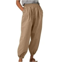 Daznicoov ženski pant ženski elastični struk čvrste pamučne patvene pantalone s džepovima Khaki s
