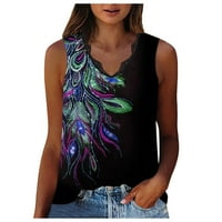 FOPP Prodavač Ženski ljetni modni ležerni prsluk Velike veličine Labavi V-izrez Edge Butterfly Ispiši gornju majicu bez rukava Green XL