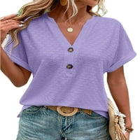 Ženska majica V izrez Majica Kratki rukav Ljetni vrhovi Dnevna odjeća Tunika Bluza Labav pulover Purple