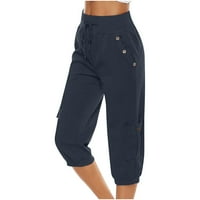 Charella ženska ležerna pune boje elastične labave hlače ravno široke pantalone za noge sa džepom mornarice, m