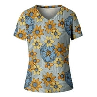 Ljetni cvjetni print Boho vrhovi za žene casual s kratkim rukavima V izlazak izreza majica dame moda