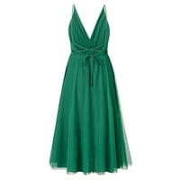 SNGXGN party haljina Ženska kratki rukav Meksički izvezeni cvjetni pleteni midi linijski haljina zelena x-velika